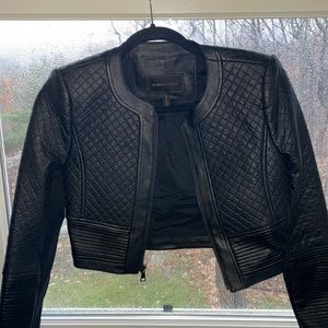 BCBG Maxazria size XXS cropped faux leather jacket